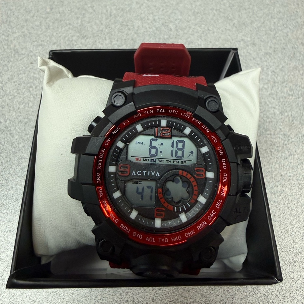 Activa Shock Resistant Men's Black and Red Digital Watch